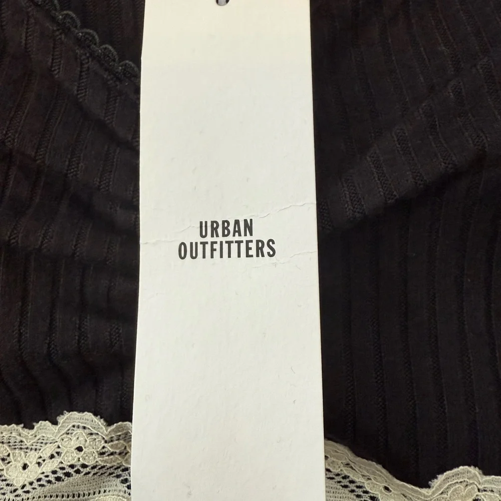 Urban Outfitters Kimchi Blue Black Crop Top with White Lace Detail - Size Small